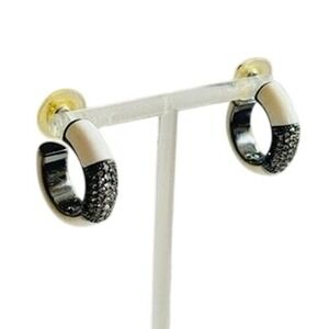 Givenchy Hoop cuff Earrings Dangle Post Crystal Rhinestone High End Designer 1"L